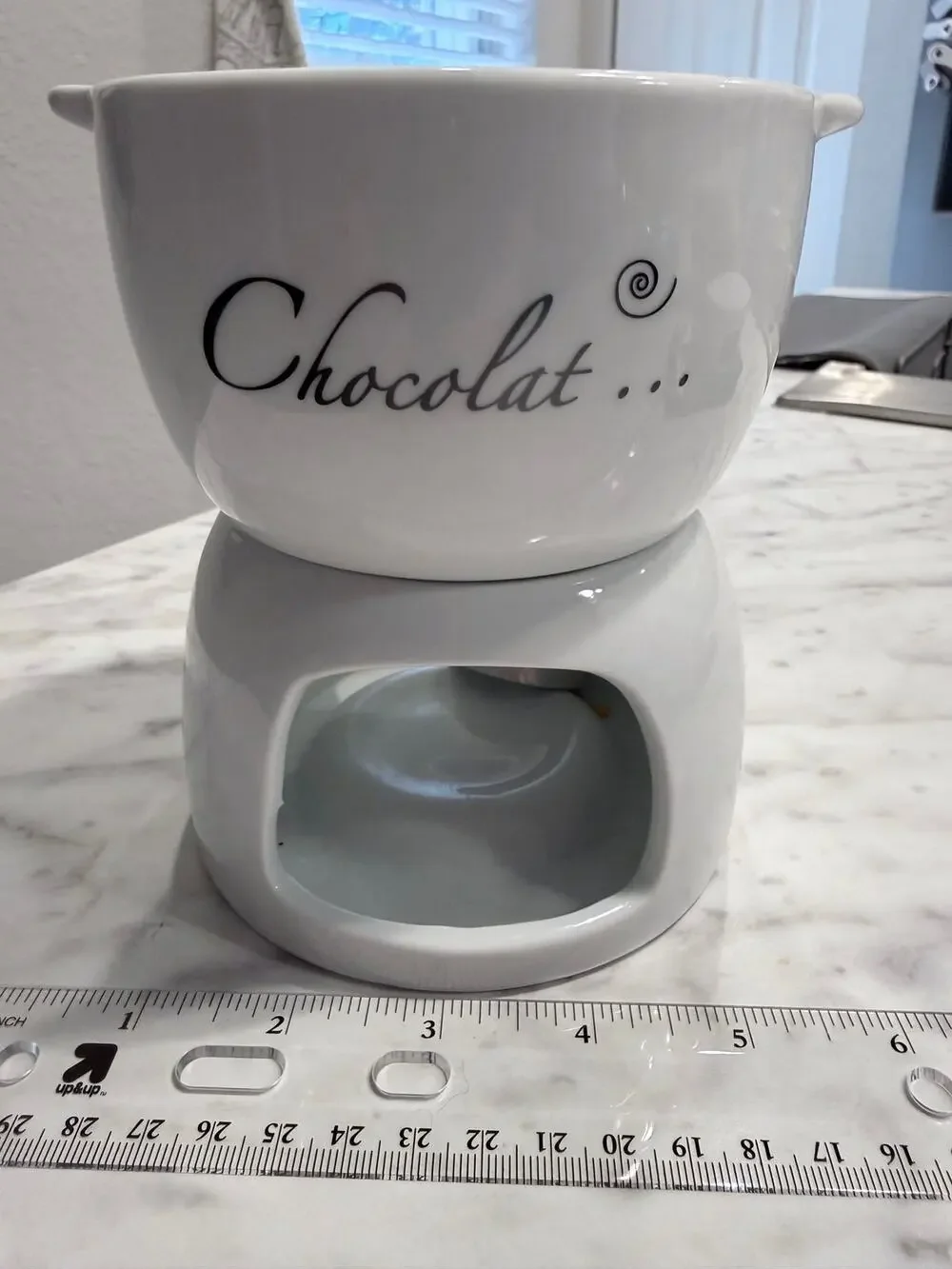 DEPOT Chocolat Chocolate Fondue Set White Porcelain Tealight Warmer